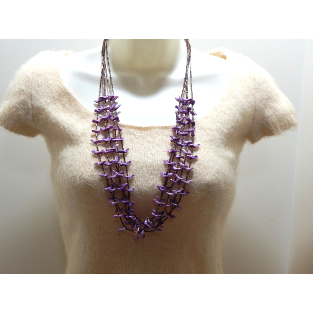 Vintage Zuni Fetish Heishi Lavender Bird Shell Necklace 5 Strands 30"
